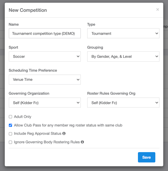 Create a League or Tournament (Competition)