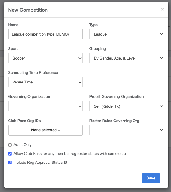 Create a League or Tournament (Competition)