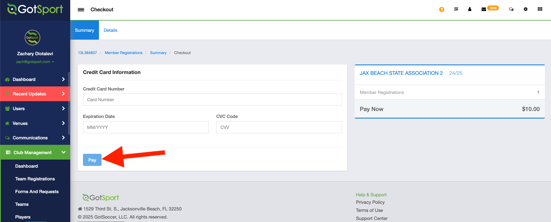 Player Account As a Club Admin - How to Purchase an Individual Player Pass