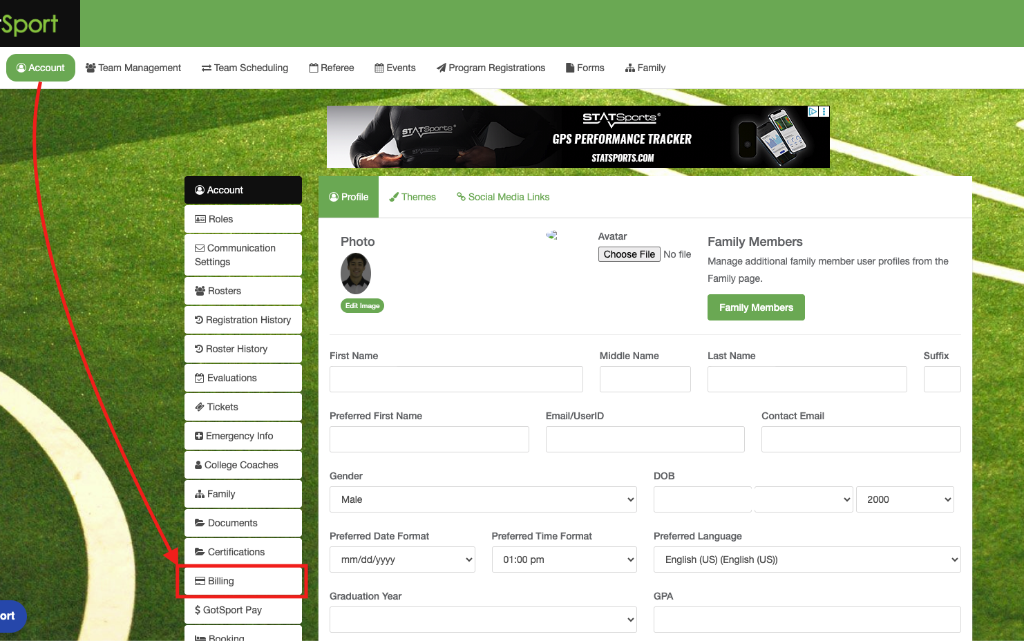 Player Account How to Change/Update a Payment Method from a Parent or Player Account