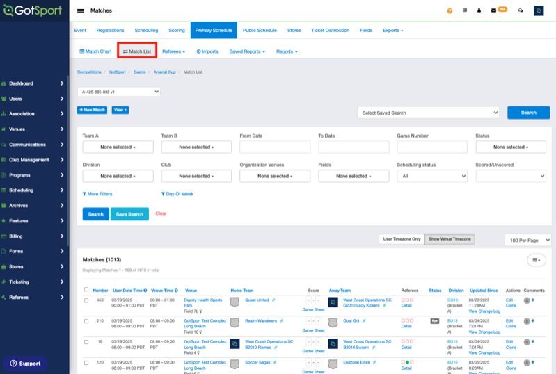 As Event Director - How to View Referee Details on the Match List